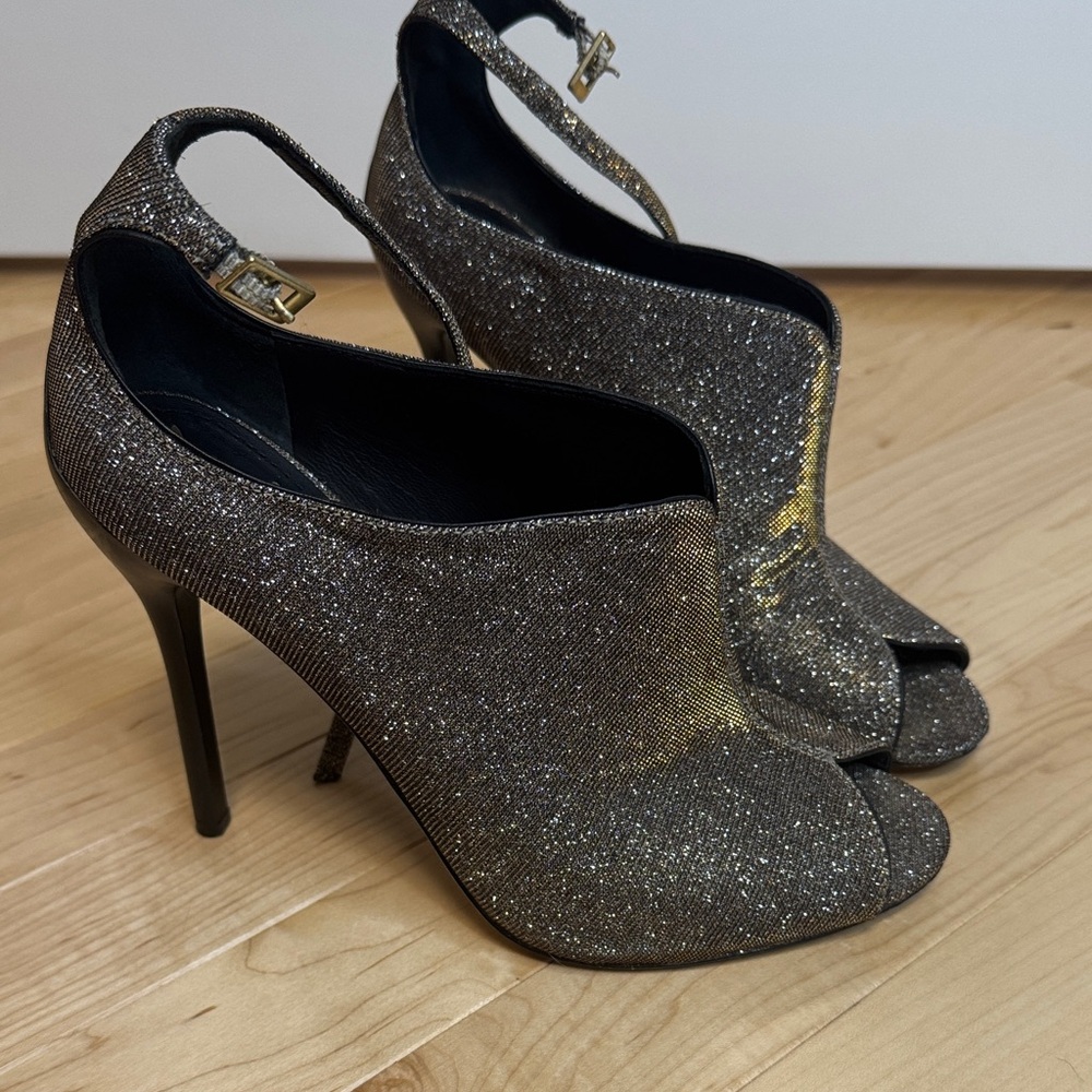 Brian Atwood Elegant Glitter Peep-Toe Heels